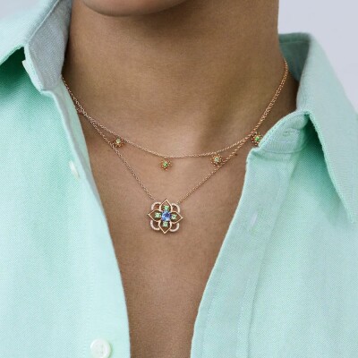 Giardino Necklace by Mellerio in 18K Pink Gold with Sapphire, Tsavorites and Diamonds