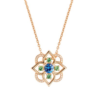 Giardino Necklace by Mellerio in 18K Pink Gold with Sapphire, Tsavorites and Diamonds