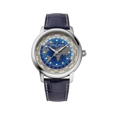 Frederique Constant Classic Worldtimer Manufacture 40 mm Edelstahl Blaues Zifferblatt