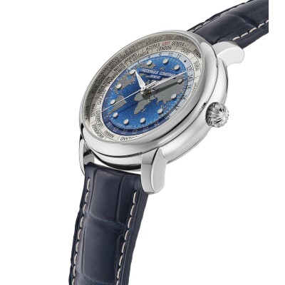 Frederique Constant Classic Worldtimer Manufacture 40 mm Edelstahl Blaues Zifferblatt