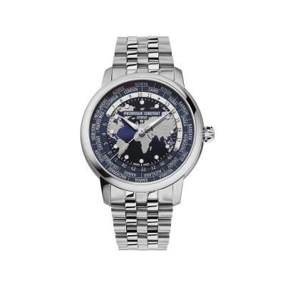 Frederique Constant Classic Worldtimer Manufacture 40 mm Edelstahl Blaues Zifferblatt