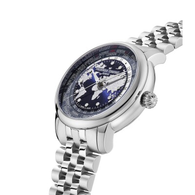 Frederique Constant Classic Worldtimer Manufacture 40 mm Edelstahl Blaues Zifferblatt