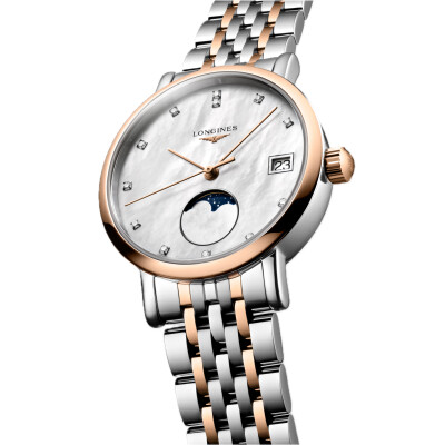 Longines Elegant Collection Montre Acier et Or Rose 30 mm Nacre Diamants