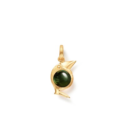 Ole Lynggaard Copenhagen Bird Family Charm Yellow Gold and Green Tourmaline
