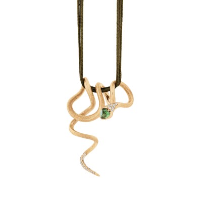 Ole Lynggaard Copenhagen Snakes Pendant Yellow Gold, Green Tourmaline and Diamonds