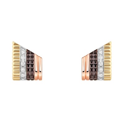Quatre Classique Stud Earrings by Boucheron in 18K Gold, Brown PVD and Diamonds