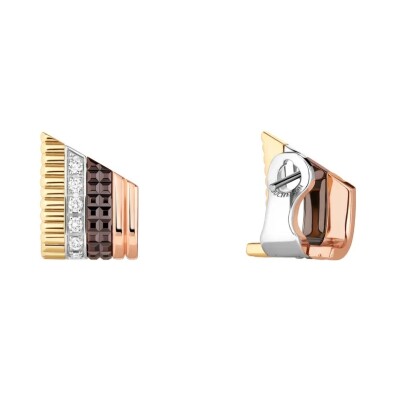 Quatre Classique Stud Earrings by Boucheron in 18K Gold, Brown PVD and Diamonds