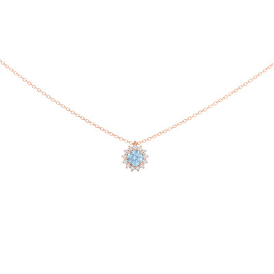 Pendentif Colette en or rose, zircon bleu de 0.33ct et 12 diamants ronds brillants de 0.17ct