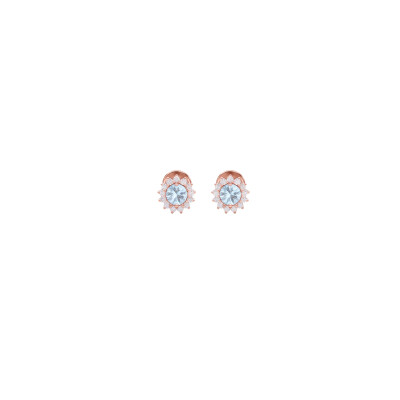 Boucles d'oreilles Colette en or rose, 2 zircons bleu 0.71ct et 24 diamants ronds brillants de 0.34ct