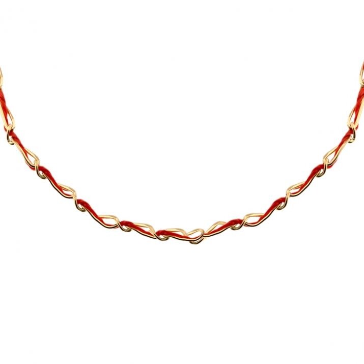 Collier RedLine Entrelacé or jaune fil rouge