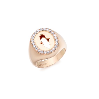 Bague chevalière Khmissa in love en or rose et diamants