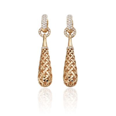Boucles d'oreilles pendantes Moucharabieh en or rose et diamants