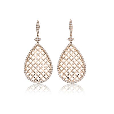 Boucles d'oreilles pendantes Moucharabieh en or rose et diamants