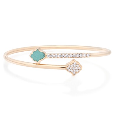Bracelet Khmissa etc en or rose, diamants et turquoise