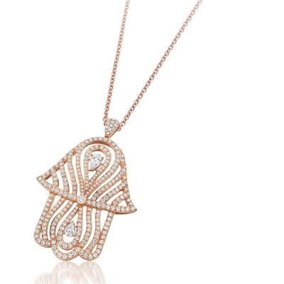 Pendentif Khmissa en or rose et diamants