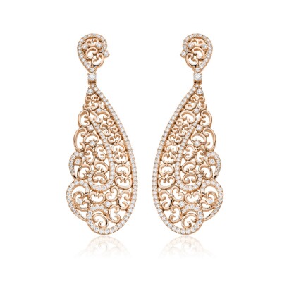 Boucles d'oreilles pendantes Asilah en or rose et diamants