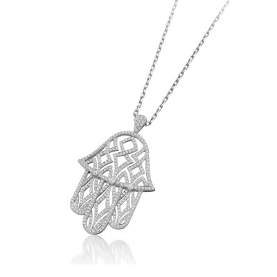 Pendentif Khmissa en or blanc et diamants