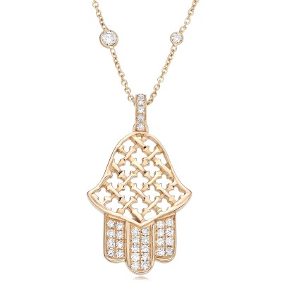 Pendentif Khmissa Moucharabieh en or rose et diamants