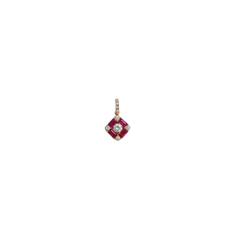 Pendentif or rose petit damier rubis et diamants