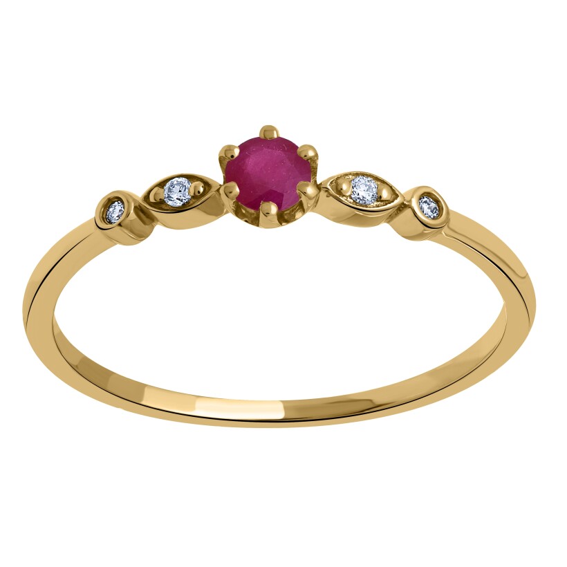 Bague en or jaune rubis et diamants