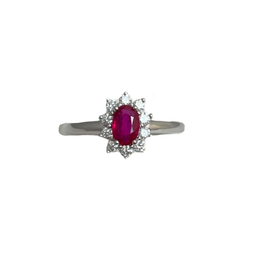 Bague or blanc rubis entourage diamants