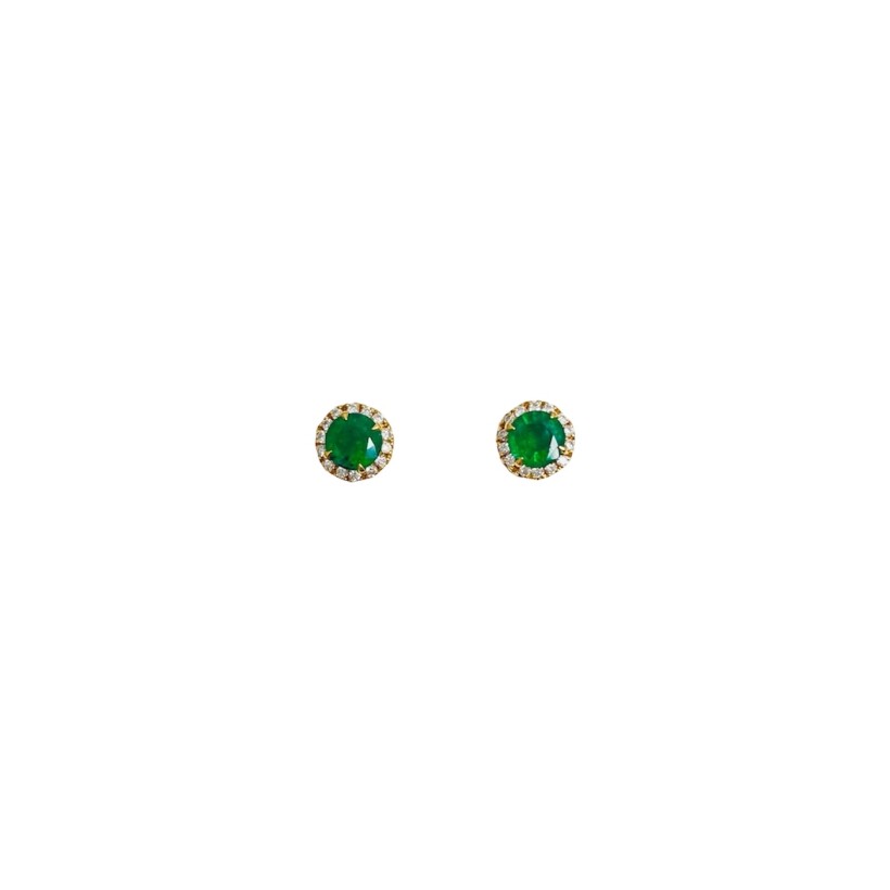 Boucles d\'oreilles émeraude entourage diamants