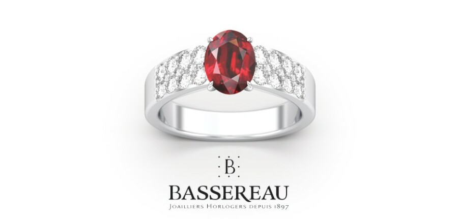 Bague BASSEREAU en or blanc 18 carats, diamants et rubis