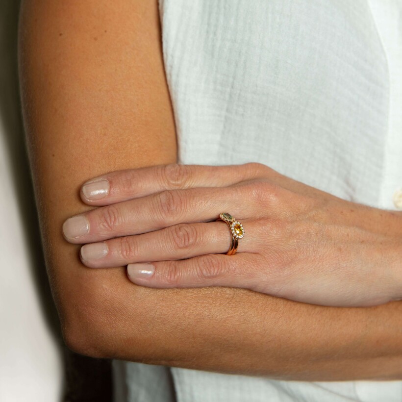 Bague 1897 en or rose, saphir jaune et diamants