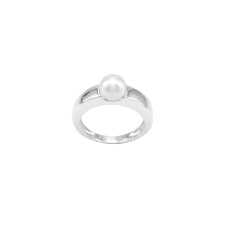 Bague en or blanc et perle de culture d'eau douce 6,5 - 7 mm