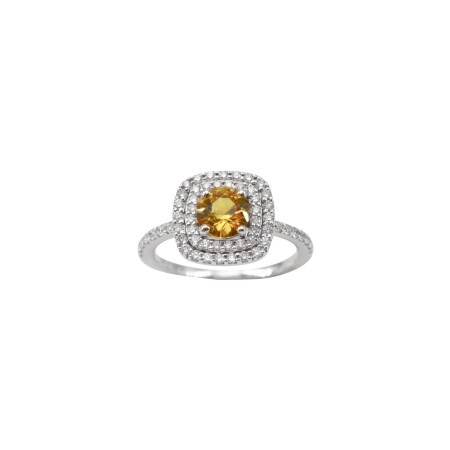 Bague en or blanc, saphir jaune et diamants