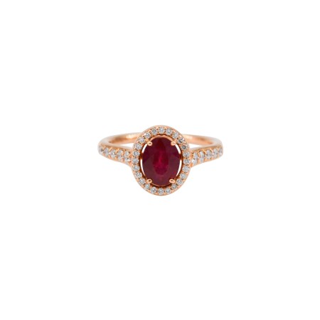 Bague en or rose, rubis et diamants