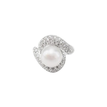 Bague en or blanc, perles de culture des mers du sud 10-10,5 mm et diamants