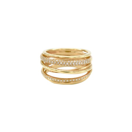 Bague en or jaune multi rangs pavage diamants