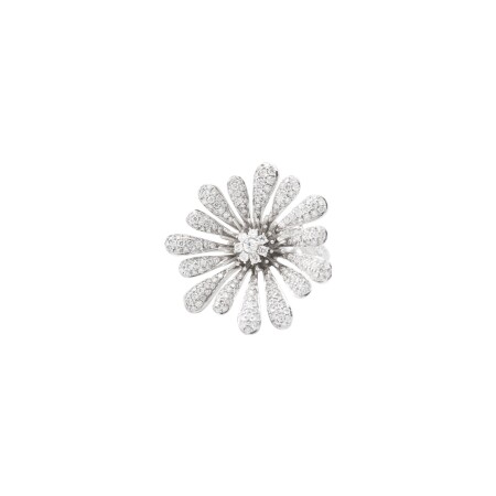 Bague Fleur, corps de bague écorce en or blanc et pavage diamants