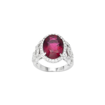 Bague en or blanc, rubellite et diamants