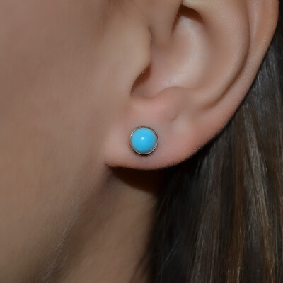 Boucles d'oreilles or rose et pierre bleue turquoise