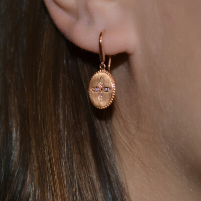 Boucles d'oreilles or rose motif étoile diamants