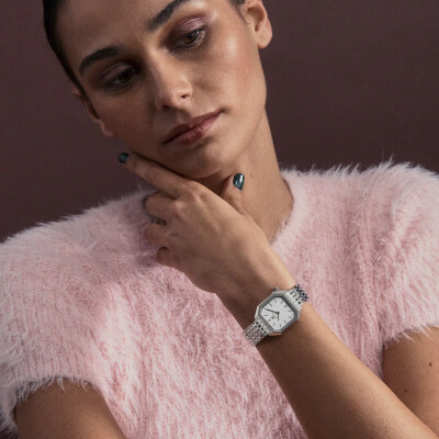 Montre March LA.B Milady Mansart Electrique 28 mm - Chevrons Blanc - Acier Poli Brossé 9 Maillons