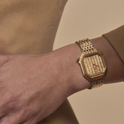 Montre March LA.B Milady Mansart Electrique 28 mm - Chevrons Or - Acier Poli Brossé 9 Maillons Doré