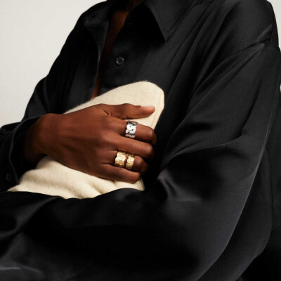 Bague Arthus Bertrand motif enlacé 8mm en or jaune et diamants, taille 54