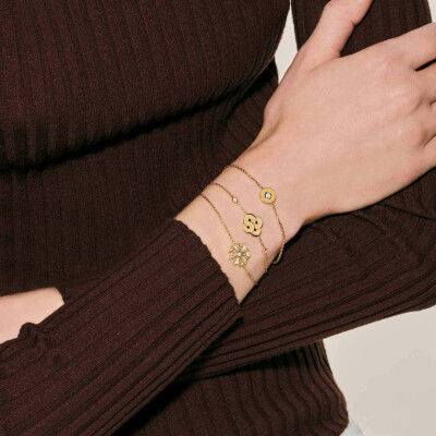 Bracelet Arthus Bertrand Enlacé motif 13 mm + 2 diamants sertis clos H-SI 0,08 ct sur or jaune