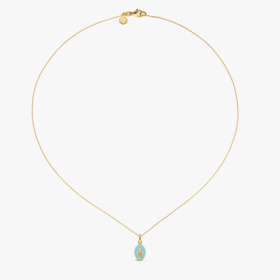 Médaille Arthus Bertrand Vierge Miraculeuse 2 faces 13 mm laque bleu ciel or jaune sablé