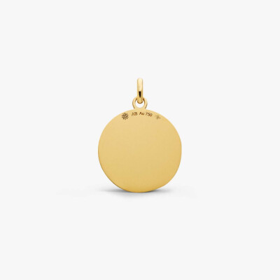 Médaille Arthus Bertrand Vierge à l'enfant perlée en or jaune sablée, 18mm