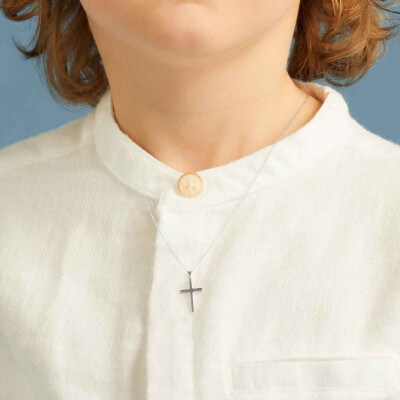 Pendentif Arthus Bertrand Croix Fil Carré 14mm en or blanc