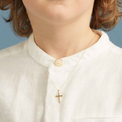 Pendentif Arthus Bertrand Croix Fil Carré 14mm en or jaune