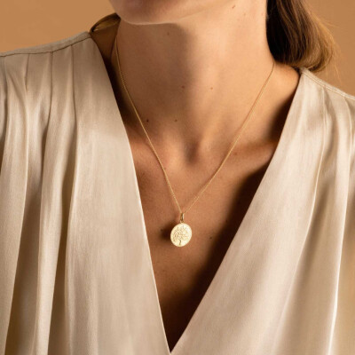 Médaille Arthus Bertrand Arbre de vie 18mm en or jaune sablé