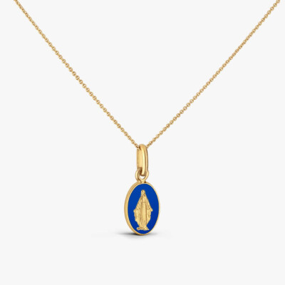 Médaille Arthus Bertrand Vierge Miraculeuse 2 faces 13 mm laque bleu roi or jaune sablé