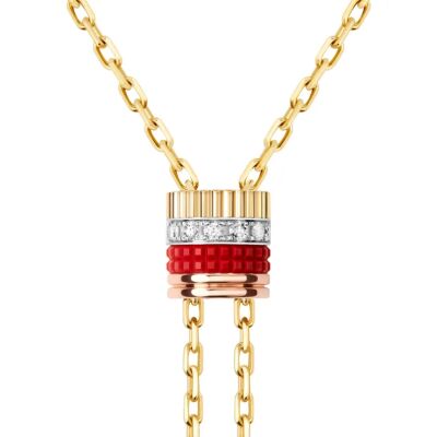 Collier cravate Boucheron Quatre Red Edition, Petit modèle en or blanc, or jaune, or rose, céramique rose et diamants