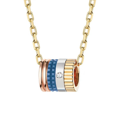 Collier Boucheron Mini Bague Quatre Blue Edition en or jaune, or rose, or blanc, céramique bleue et diamant