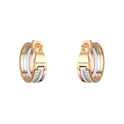 Boucles d'oreilles créoles Boucheron Quatre en céramique, or blanc, or jaune, or rose et diamants